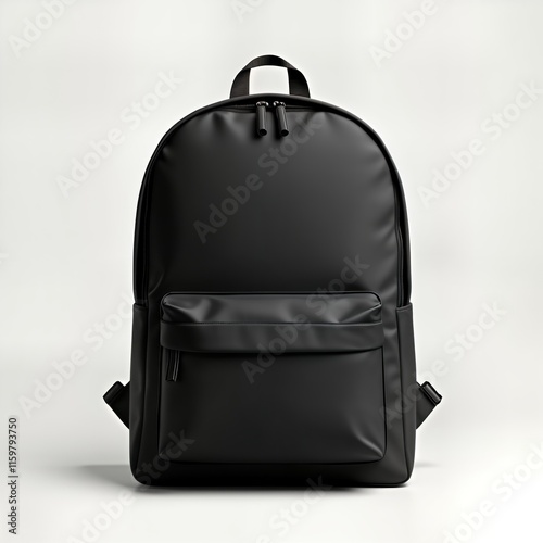 Black school backpack mockup isolated on white background. Modern, practical design. Blank template for branding. Versatile accessory for students, travelers. Stylish, functional bag. Suitable for photo