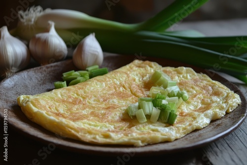 Breakfast omelette with leeks Indonesian dish photo