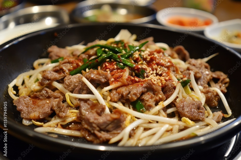 Bulgogi with pork and bean sprouts in spicy paste Bulgogi with pork and bean sprouts in spicy paste