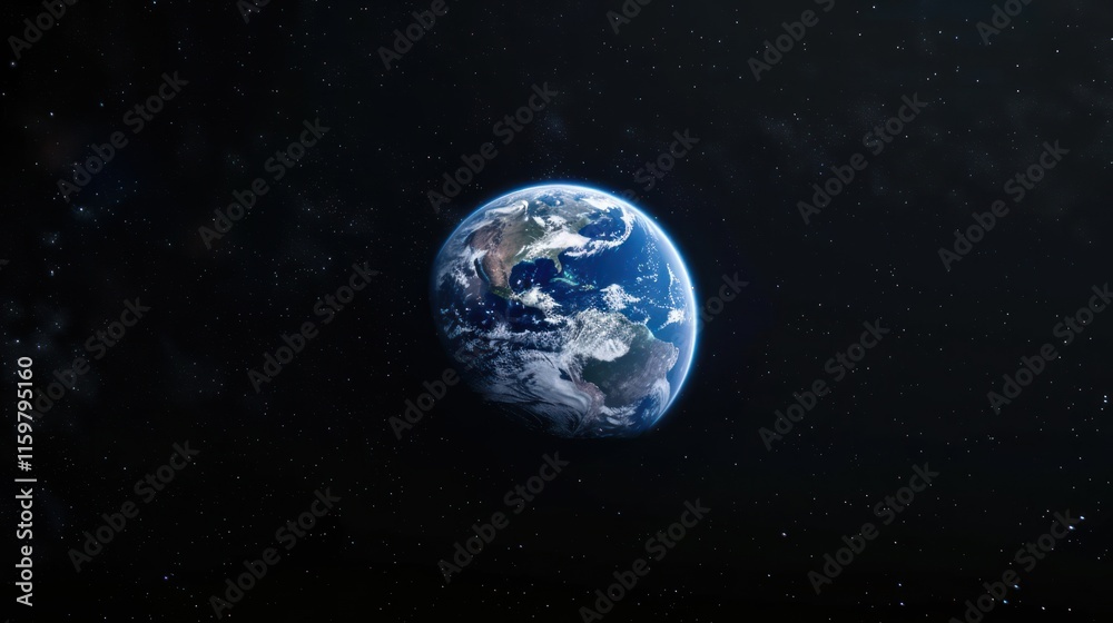 Earth seen from space, showing continents, oceans, and atmosphere against a backdrop of stars. Earth seen from space, showing continents, oceans, and atmosphere against a backdrop of stars.