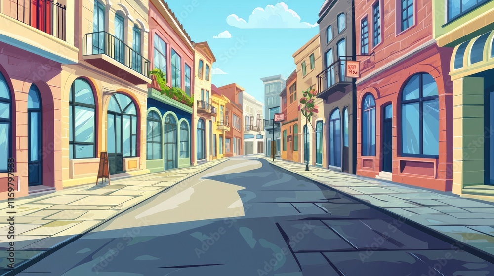 Colorful Buildings on a Cobblestone Street in a European City Colorful Buildings on a Cobblestone Street in a European City