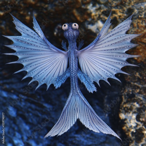 Stunning Blue Dragon Sea Slug with Unique Wing-like Fins on Rocky Ocean Background Highlighting Vibrant Colors and Marine Biodiversity in Pristine Natural Habitat photo