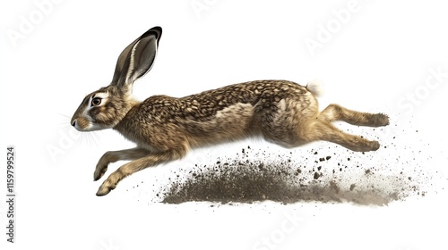 A dynamic illustration of a brown European hare leaping through the air in a burst of movement. photo