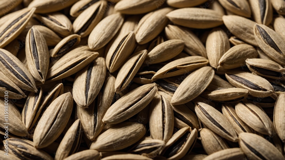 A close-up of light brown sunflower seeds, showcasing their textured shells. A close-up of light brown sunflower seeds, showcasing their textured shells.