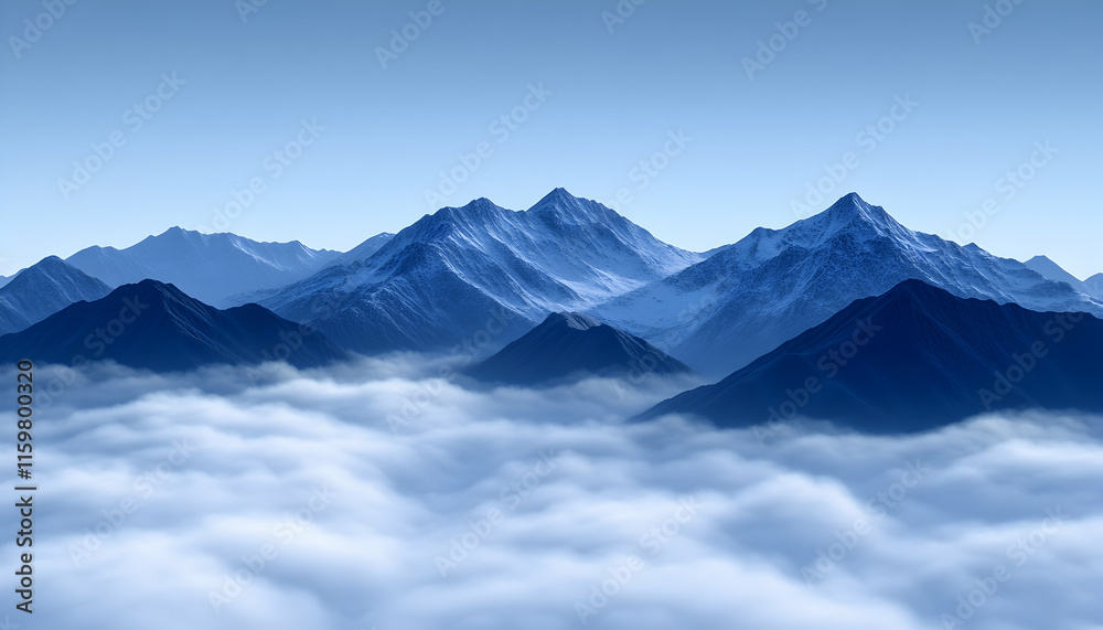 Majestic snow-capped mountains rise above a sea of clouds, a breathtaking panoramic view of serene nature. Majestic snow-capped mountains rise above a sea of clouds, a breathtaking panoramic view of serene nature.