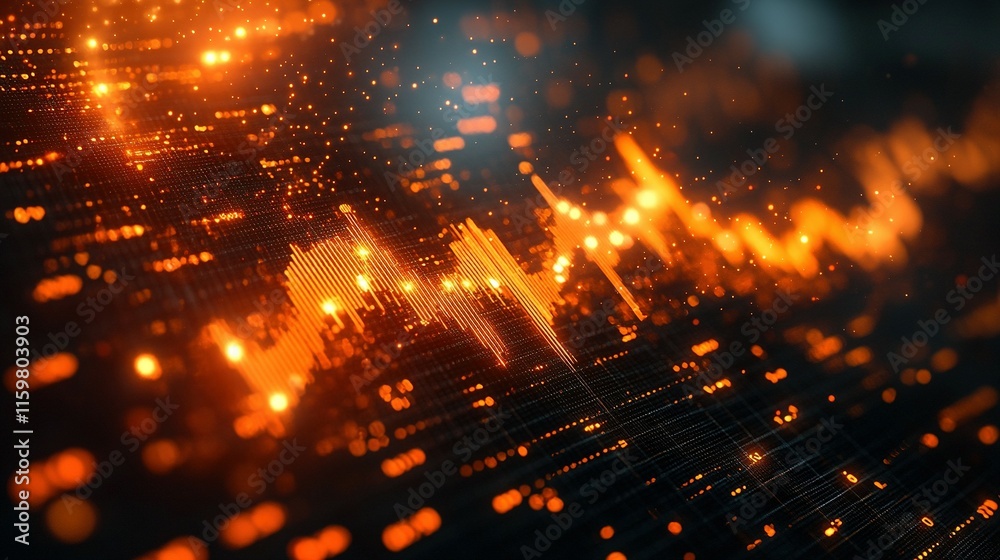 Fototapeta premium Abstract Digital Data Visualization Showing Orange Glowing Lines