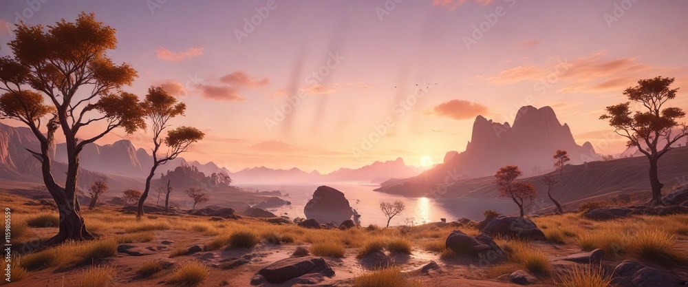 Gradated landscape with a sense of calm and serenity, soothing, gentle atmosphere Gradated landscape with a sense of calm and serenity, soothing, gentle atmosphere
