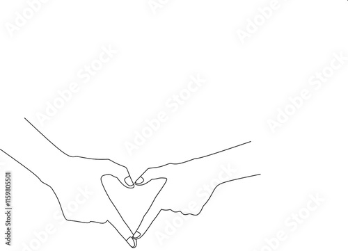 Two couple hand making heart symbol outline drawing vector on white background,couple hand making hearth love line isolated drawing vector stock