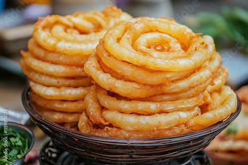 Fried spiral potatoes are commonly sold as street food in Thailand photo