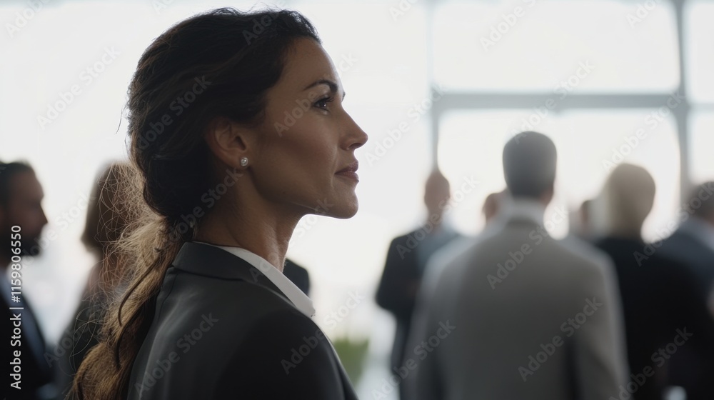 Professional attending a networking event with diverse industry peers. In a stylish event venue Professional attending a networking event with diverse industry peers. In a stylish event venue
