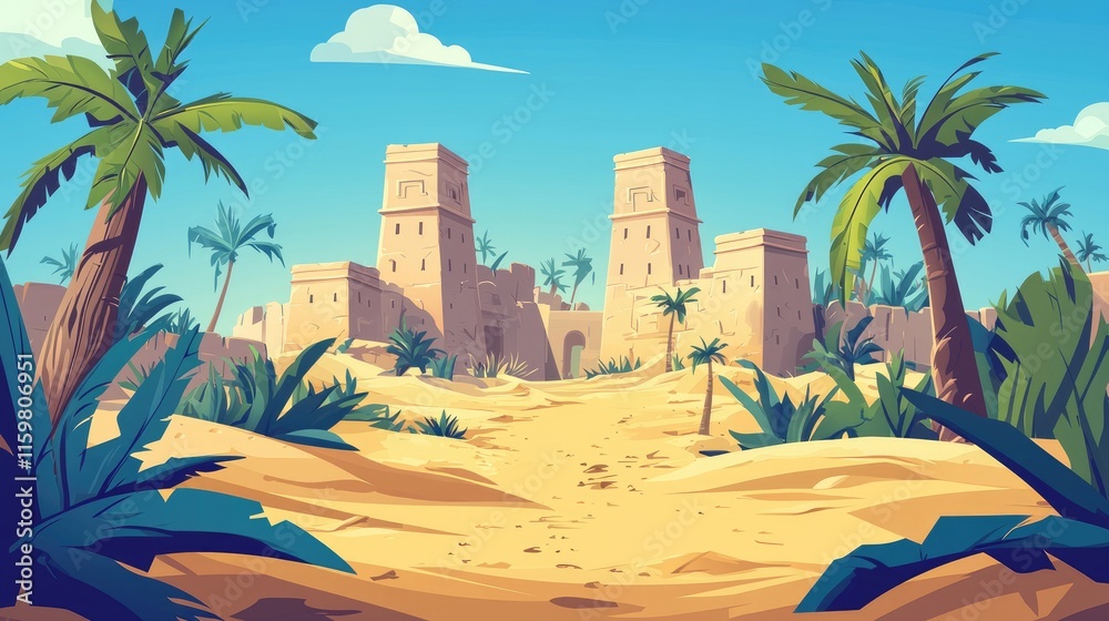 Obraz premium A Desert Path Leading to Ancient Towers