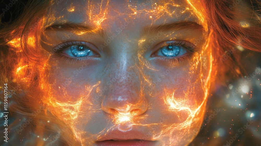 Fiery portrait of a woman with glowing details Fiery portrait of a woman with glowing details
