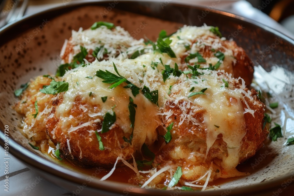 Homemade Italian rice balls fried and filled with parmesan mozzarella and parsley Homemade Italian rice balls fried and filled with parmesan mozzarella and parsley