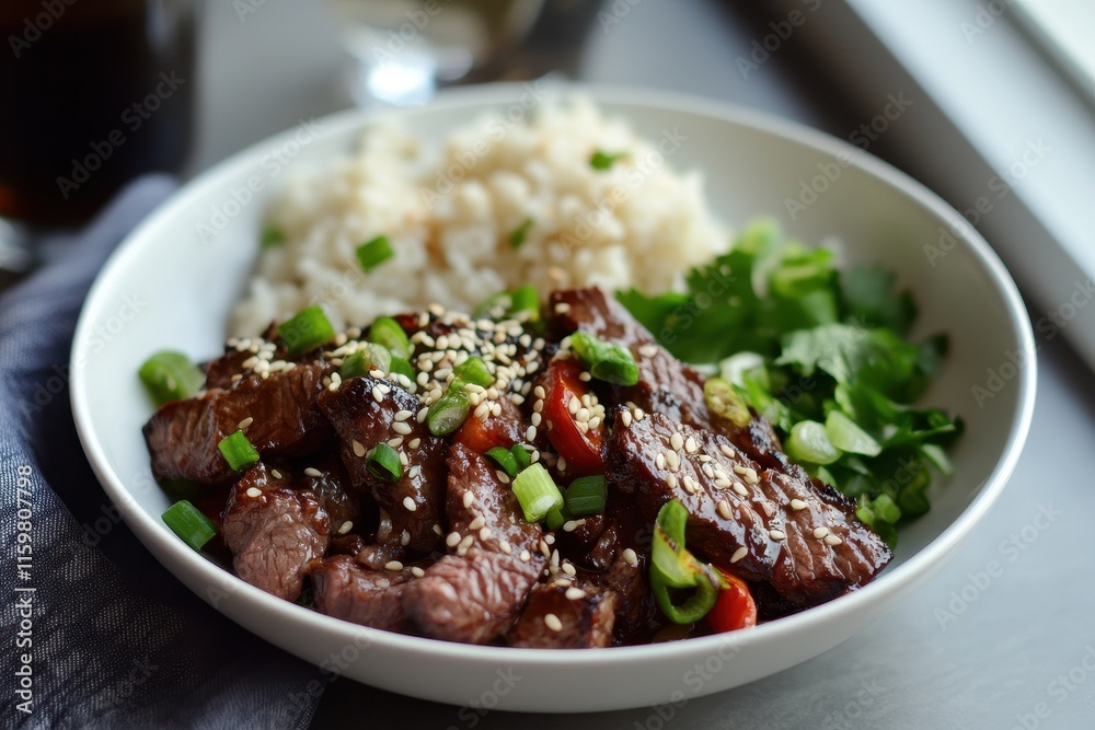 Homemade Korean BBQ Beef with sesame and green onion Homemade Korean BBQ Beef with sesame and green onion
