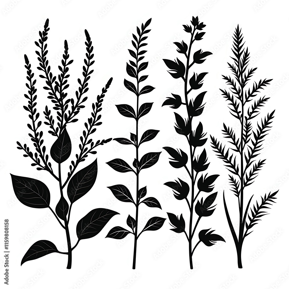 Naklejka premium silhouette vector herb plant set on white background