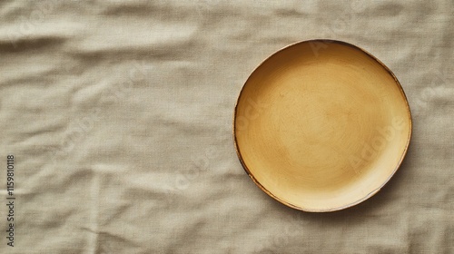 Empty Wooden Plate on a Textured Fabric Background photo