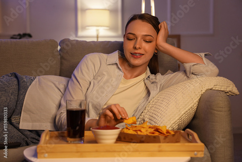 Relaxed young woman enjoyin...