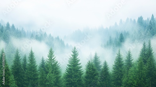 Misty Forest Landscape Under Bright Light