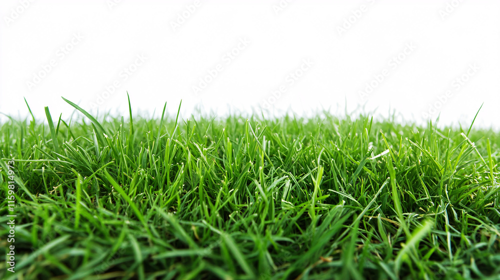 Fototapeta premium fresh green grass in sharp focus with a pure white background emphasizing texture color and natural vibrancy in a minimalistic style 