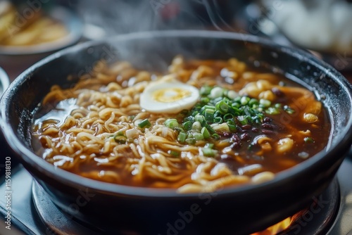 Korean dish of noodles in black bean sauce photo