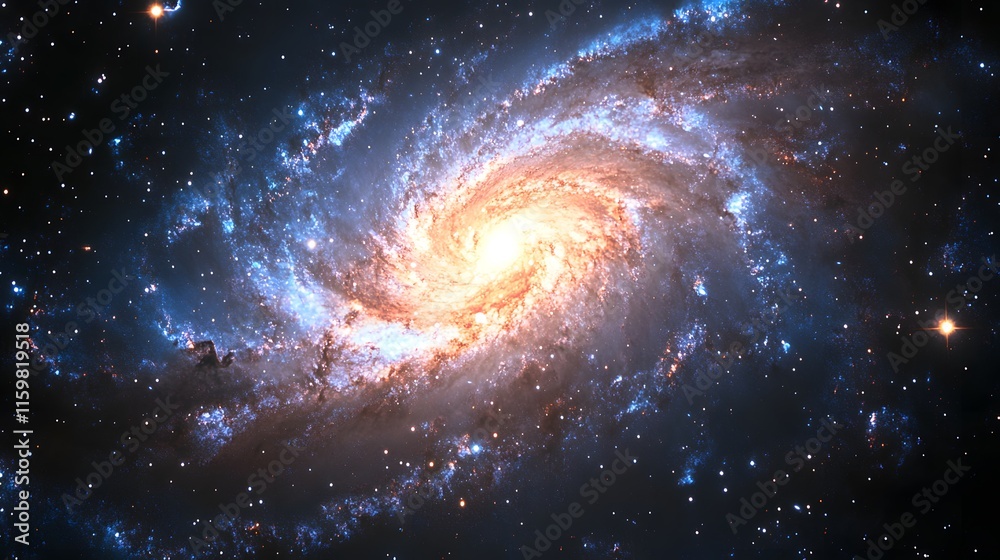 Spiral Galaxy with Stellar Distribution in Space Spiral Galaxy with Stellar Distribution in Space