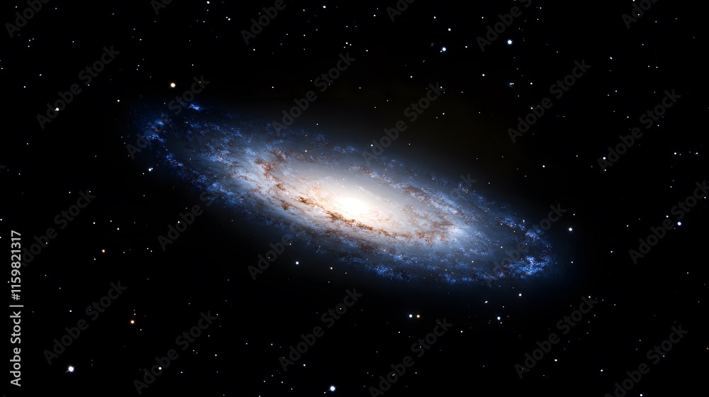 Naklejka premium Spiral Galaxy in Dark Space with Scattered Stars