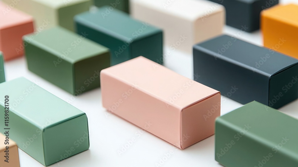 Fototapeta premium A colorful arrangement of rectangular blocks in various shades, showcasing a playful and modern aesthetic.