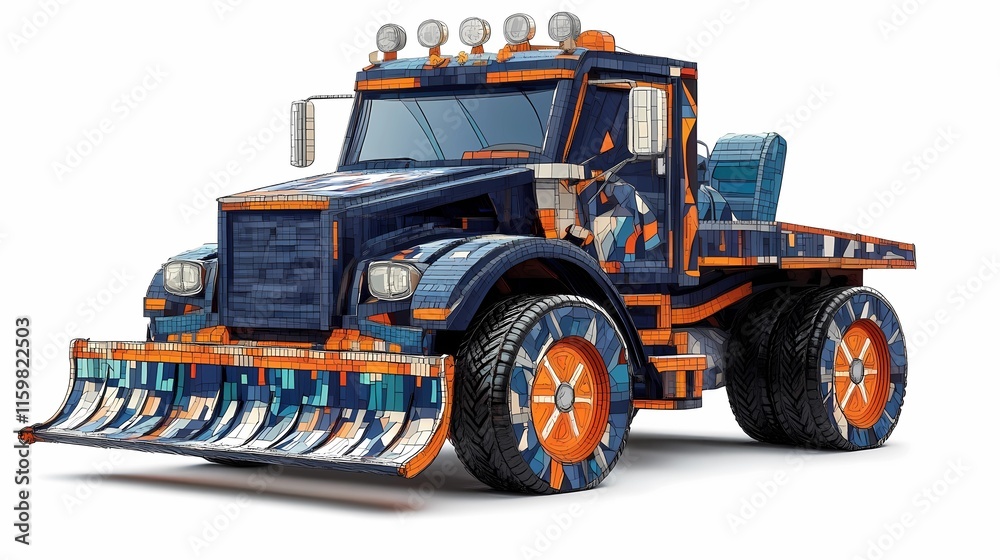 Snow-clearing vehicle pushing snow off the streets, ensuring clear routes for drivers, depicted in a clean and minimal illustration style Snow-clearing vehicle pushing snow off the streets, ensuring clear routes for drivers, depicted in a clean and minimal illustration style