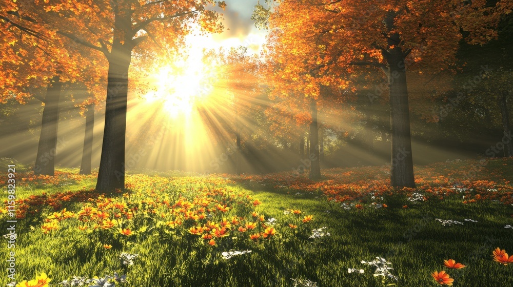 Obraz premium Bright 3D Forest with Environmental Focus and Light Rays