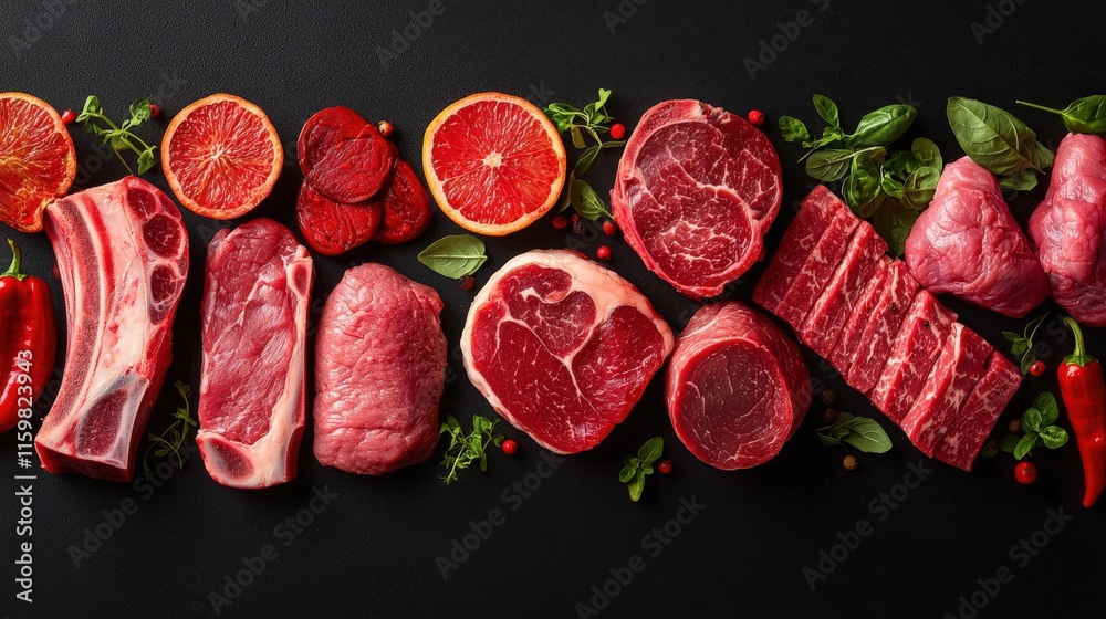 Vibrant Meat Selection with Fresh Ingredients