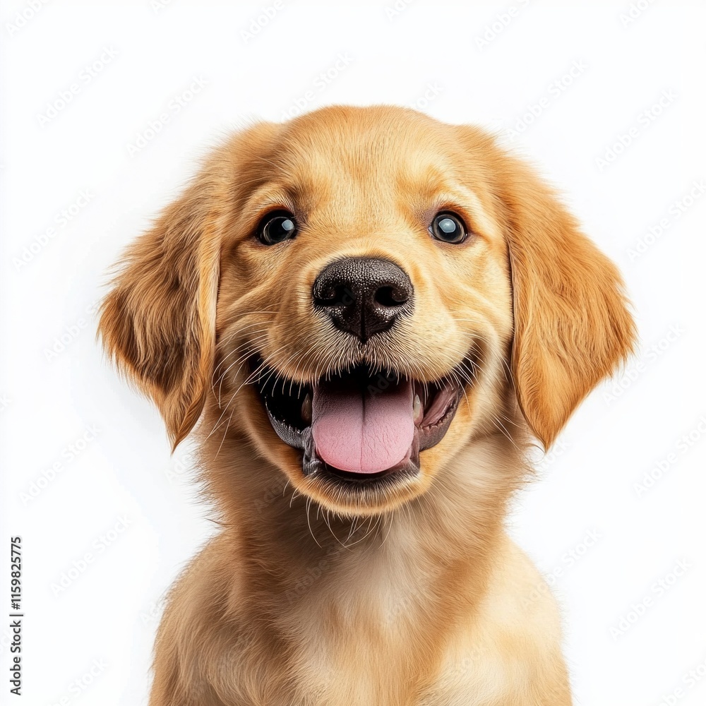 Golden retriever puppy smiling against a white background Golden retriever puppy smiling against a white background
