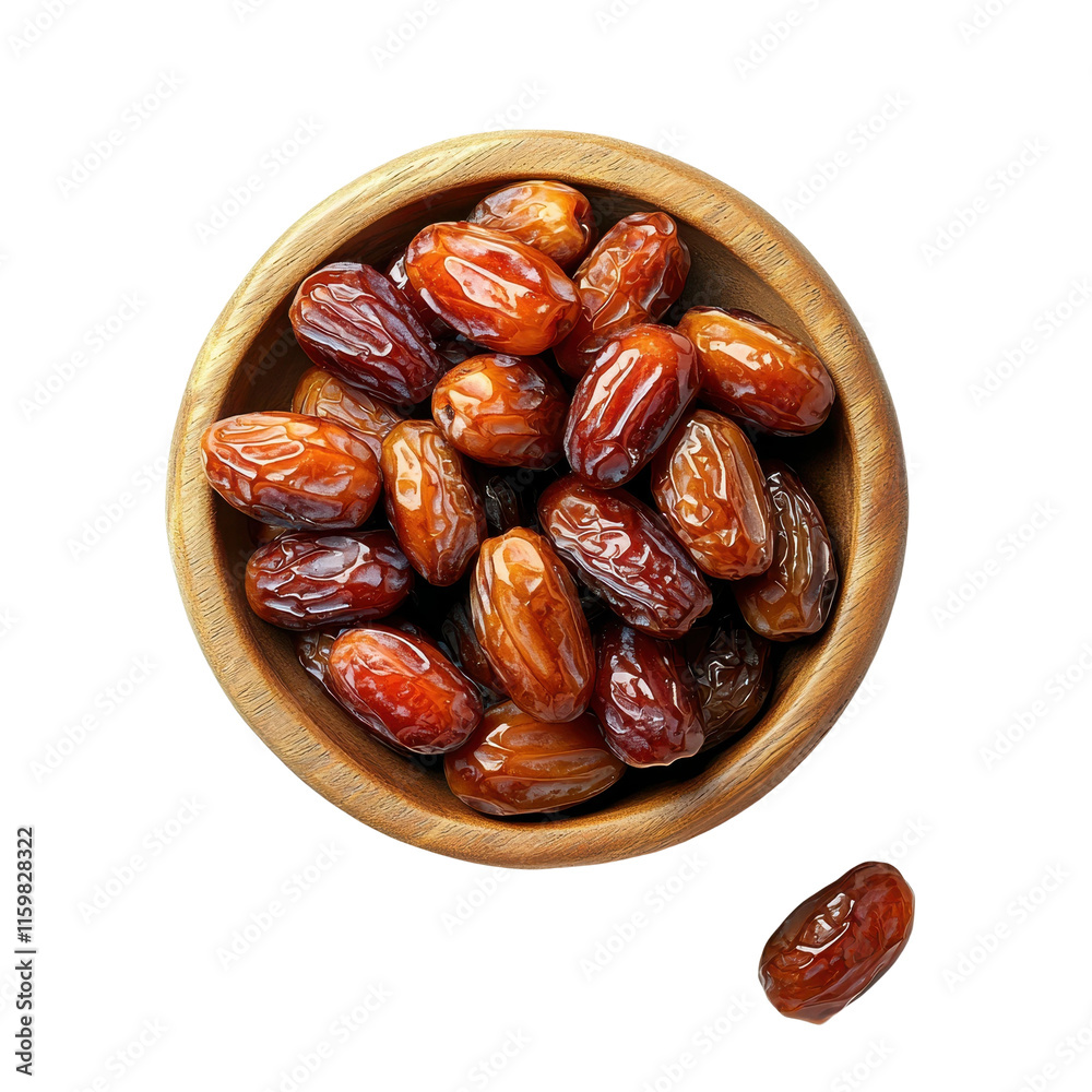 Wooden Bowl Filled with Plump Brown Dates Wooden Bowl Filled with Plump Brown Dates