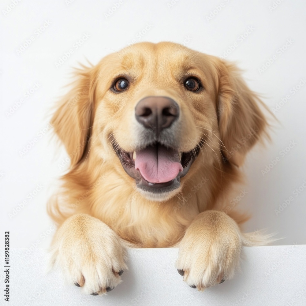 Golden retriever smiling against white background Golden retriever smiling against white background