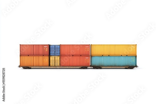 A row of shipping containers in various colors, stacked for transport. photo