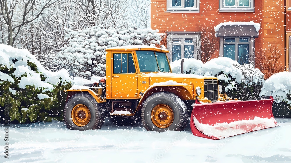 Snowplow clearing snowy roads, essential for winter road maintenance operations. Snowplow clearing snowy roads, essential for winter road maintenance operations.