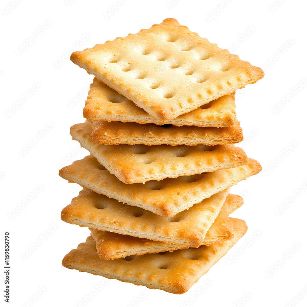Stack of Golden Crispy Crackers on White Background Stack of Golden Crispy Crackers on White Background