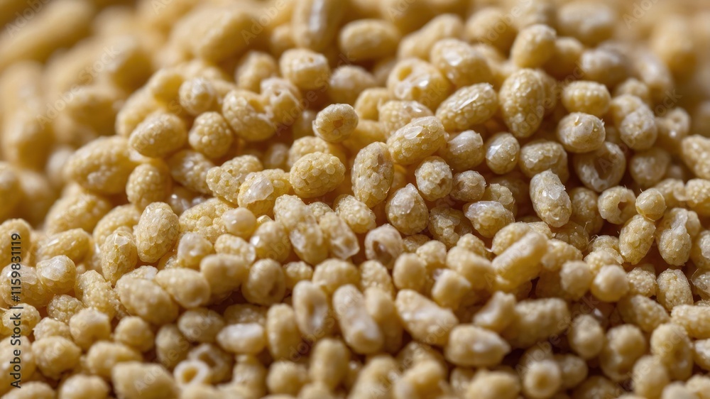 Close-up of small, light-colored cereal grains, showcasing texture and shape. Close-up of small, light-colored cereal grains, showcasing texture and shape.