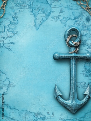 Nautical theme background featuring anchor with detailed map for creative projects or invitations. Generative AI photo