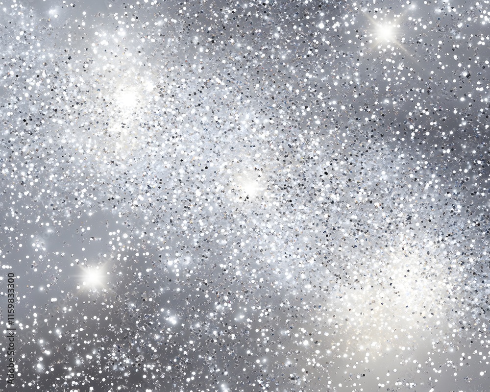 Silver Glitter Particle Dispersion on Grey Background Silver Glitter Particle Dispersion on Grey Background