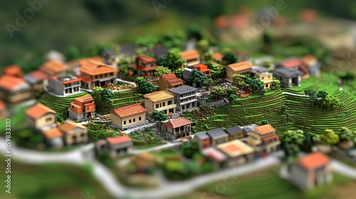 Serene Rural Village in 3D Style with Soft Light