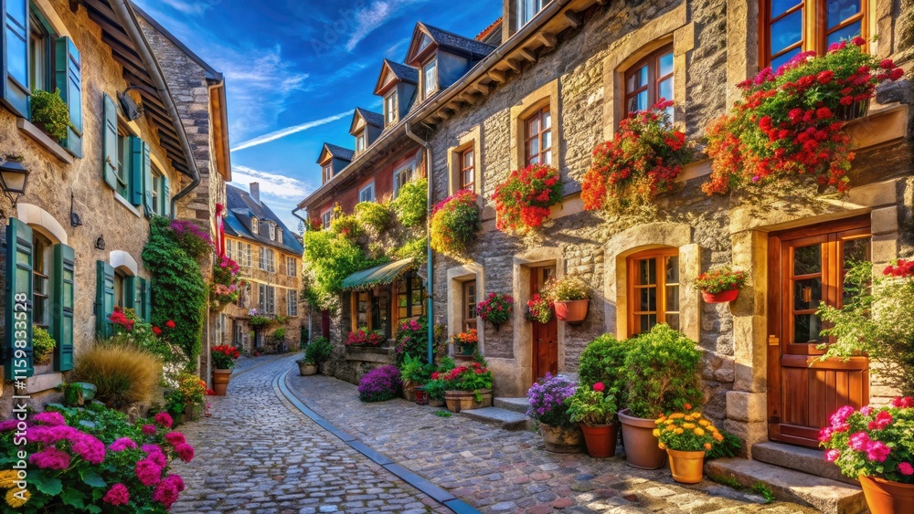 Fototapeta premium Captivating Windows in Old City Center: Architectural Charm, Historic Facades, and Vibrant City Life for Stunning Landscape Photography