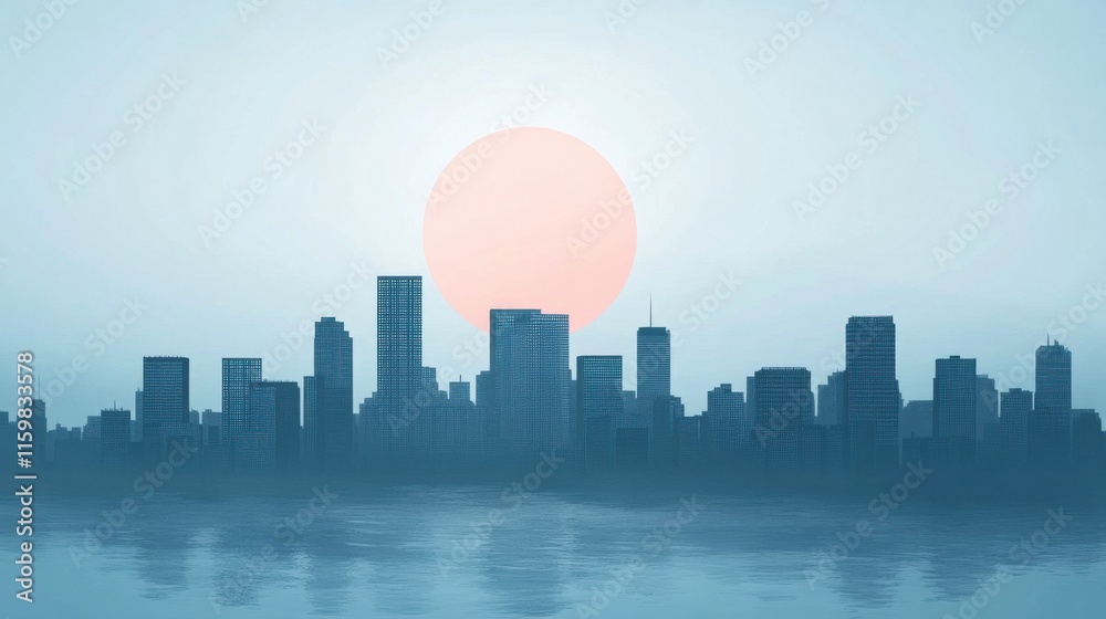 Fototapeta premium Soft Light Cityscape with High Contrast Infographic Background