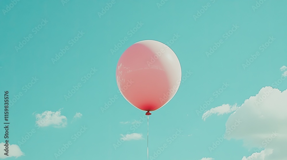 Obraz premium Bright Pink Balloon Floating Against a Clear Blue Sky with Clouds