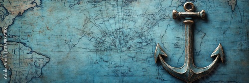 Nautical map with anchor offers a perfect space for text on a mariners background filled with travel dreams. Generative AI photo