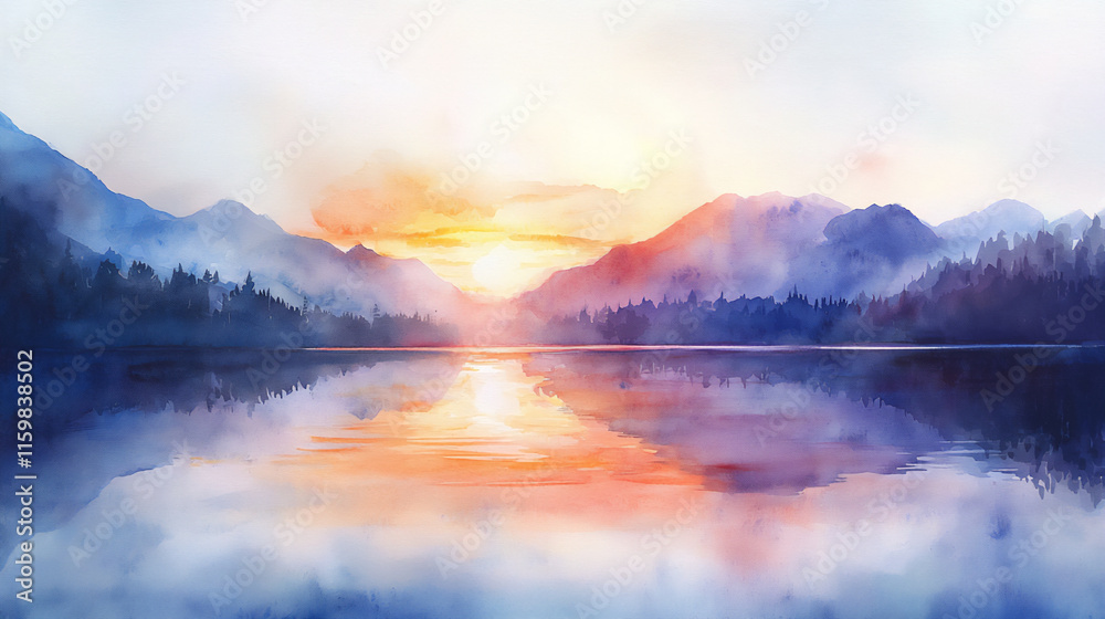 Obraz premium dawn over a tranquil lake