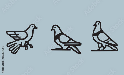 Pigeon Silhouettes, art vector design Pigeon Logo Template vector illustration design vector set of black Pigeon silhouettes