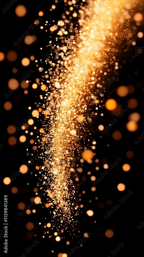 A cascade of shimmering golden particles against a dark background. A cascade of shimmering golden particles against a dark background.
