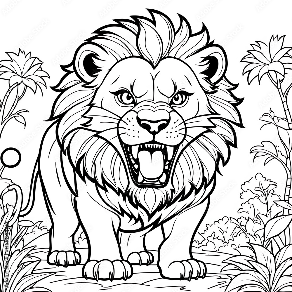 Obraz premium Graceful Lion Coloring Book Page in Elegant Vector Illustration