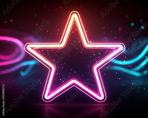 A vibrant neon star shape glowing against a dark background. photo