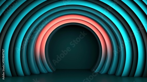 Obraz na płótnie A vibrant, abstract backdrop featuring layered arches in teal and pink hues. w salonie